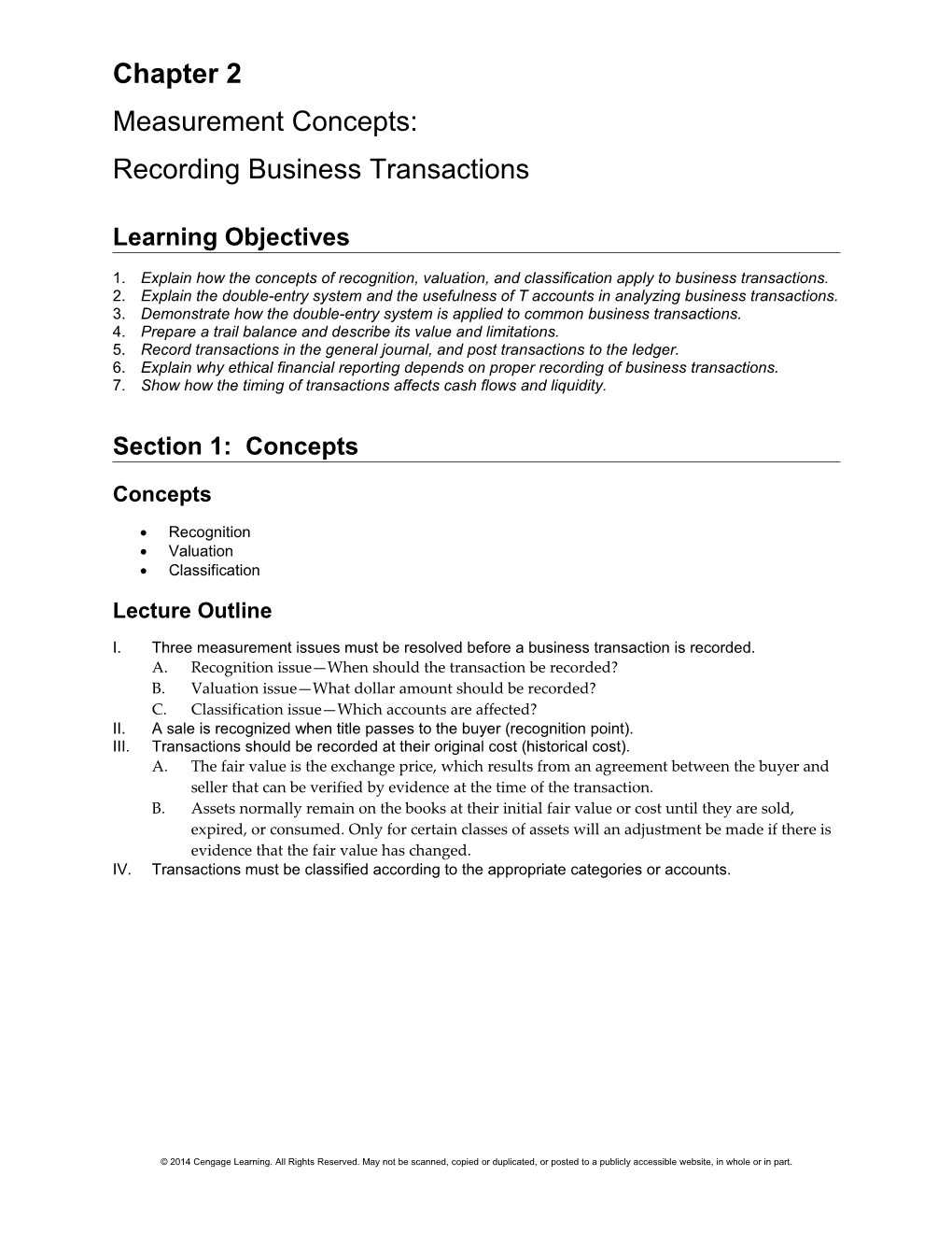 Chapter 2: Measurement Concepts: Recording Business Transactions Instructor S Manual 1
