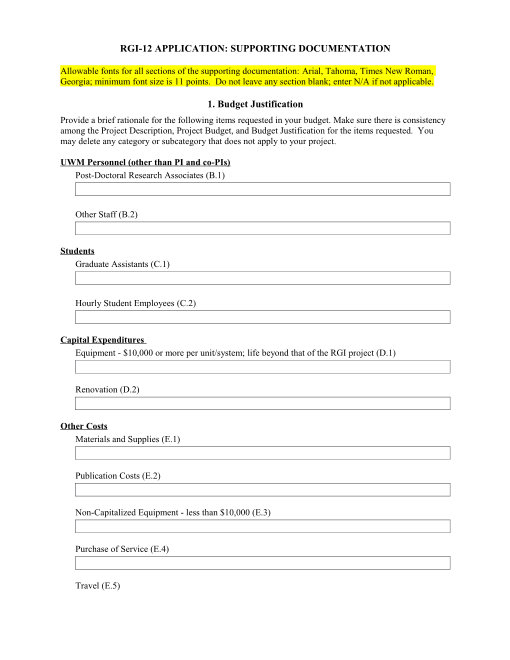 RGI-12 APPLICATION: Supporting Documentation