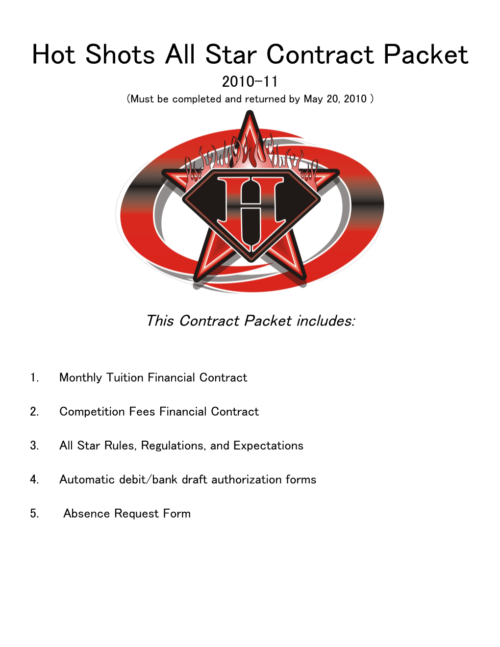 Hot Shots All Star Contract Packet