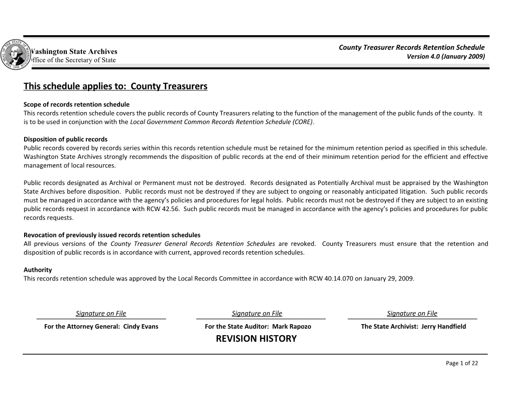 This Schedule Applies To: County Treasurers