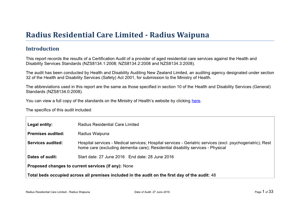 Radius Residential Care Limited - Radius Waipuna
