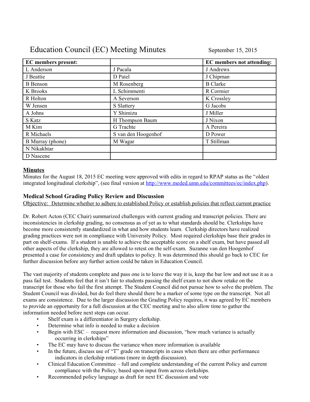 Medical School Grading Policy Review and Discussion