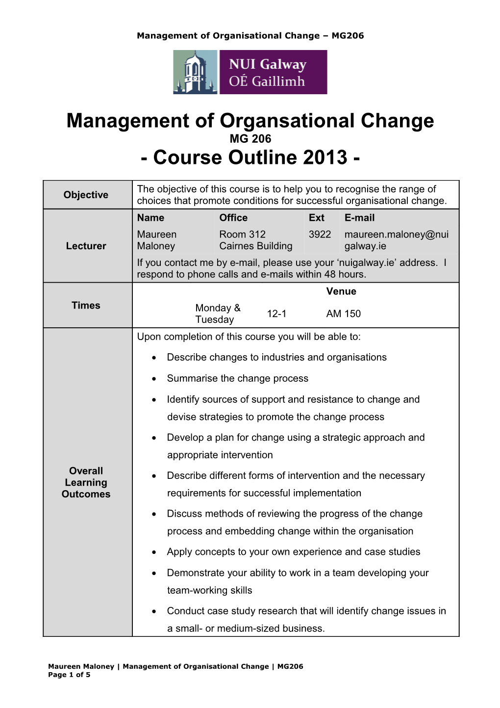 Management of Organisational Change MG206