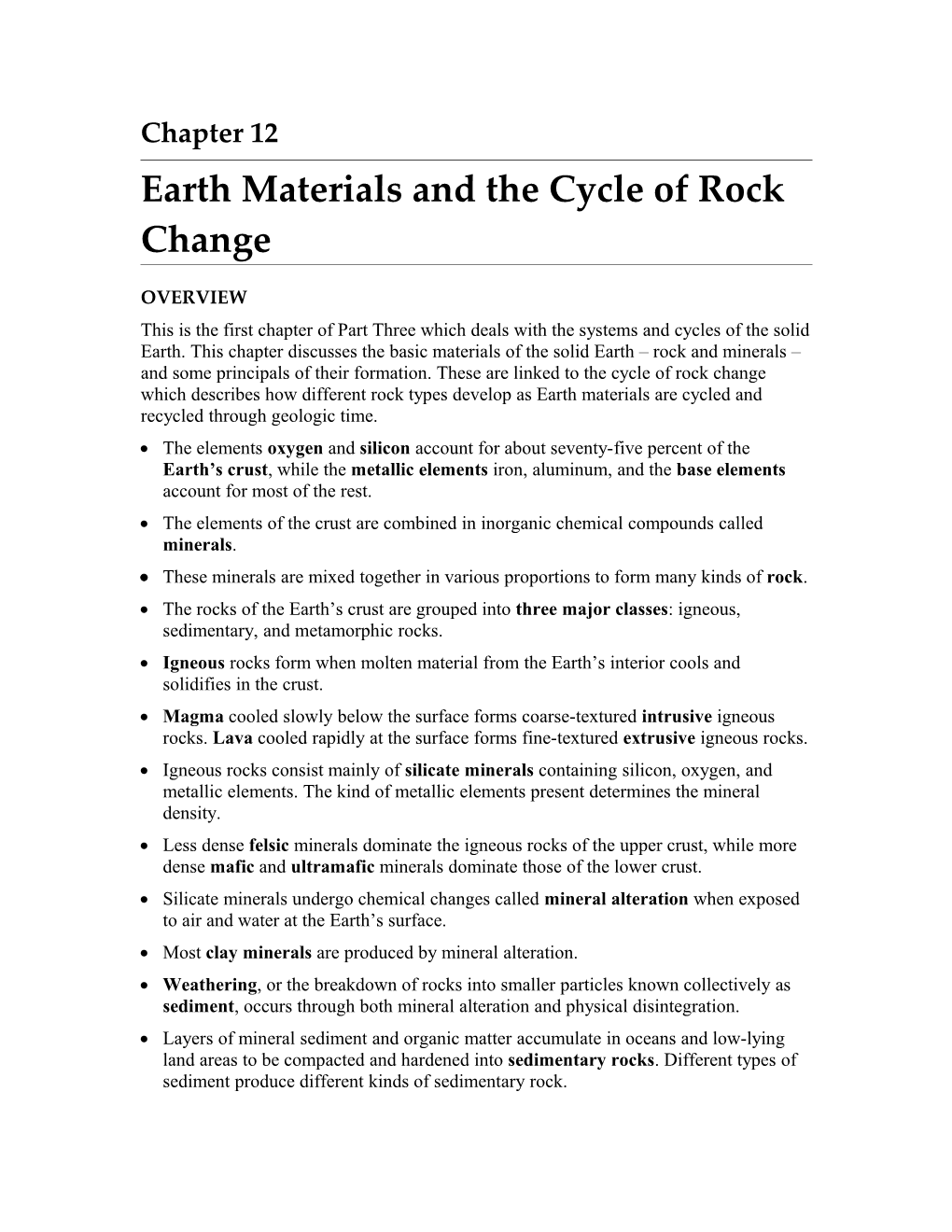 Earth Materials and the Cycle of Rock Change