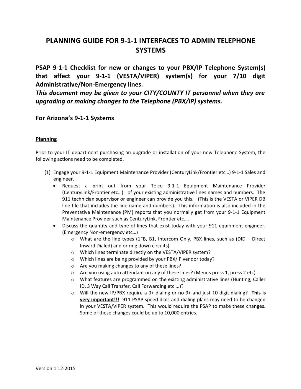 Planning Guide for 9-1-1 Interfaces to Admintelephone Systems