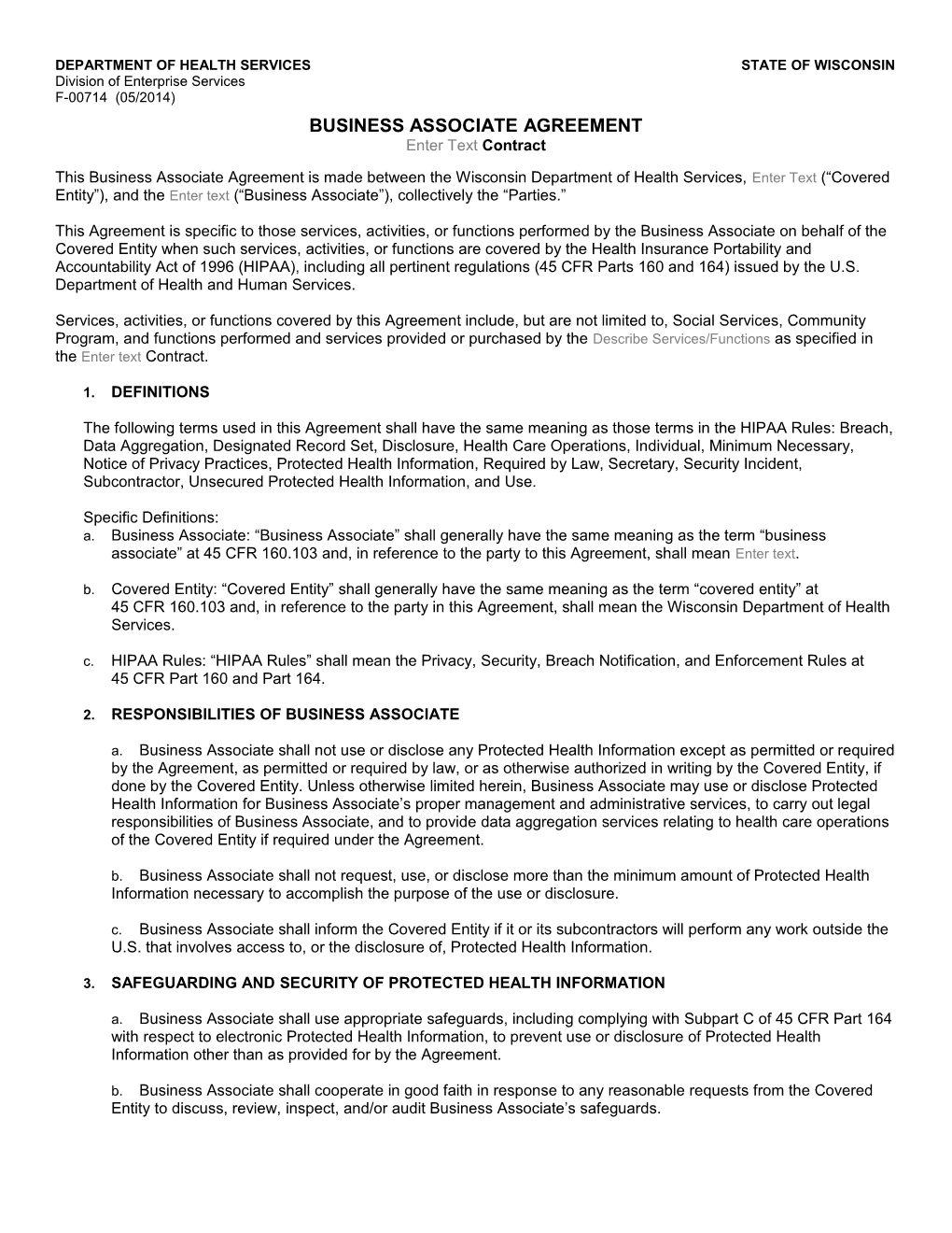 Business Associate Agreement - City / County Contract