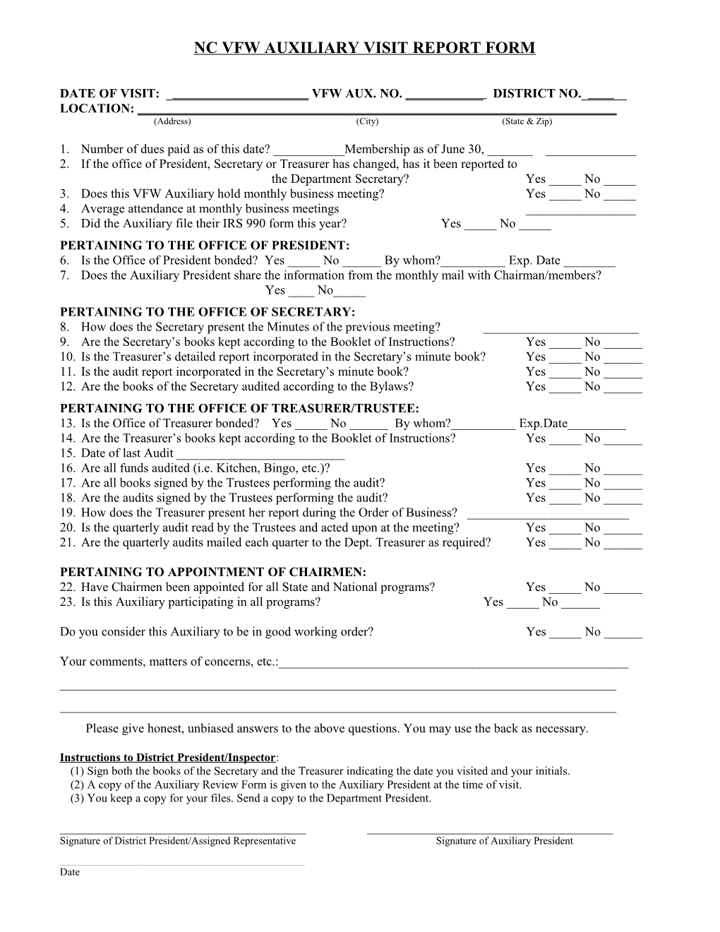 Suggested Inspection Report Form