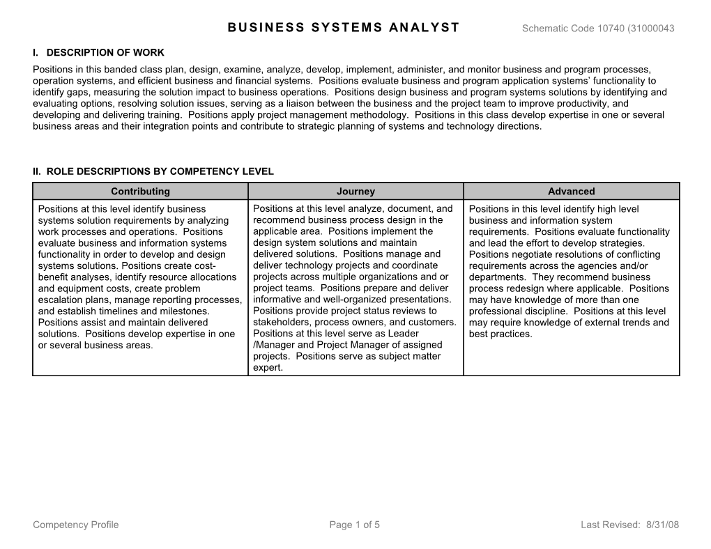 BUSINESS SYSTEMS ANALYST Schematic Code 10740 (31000043