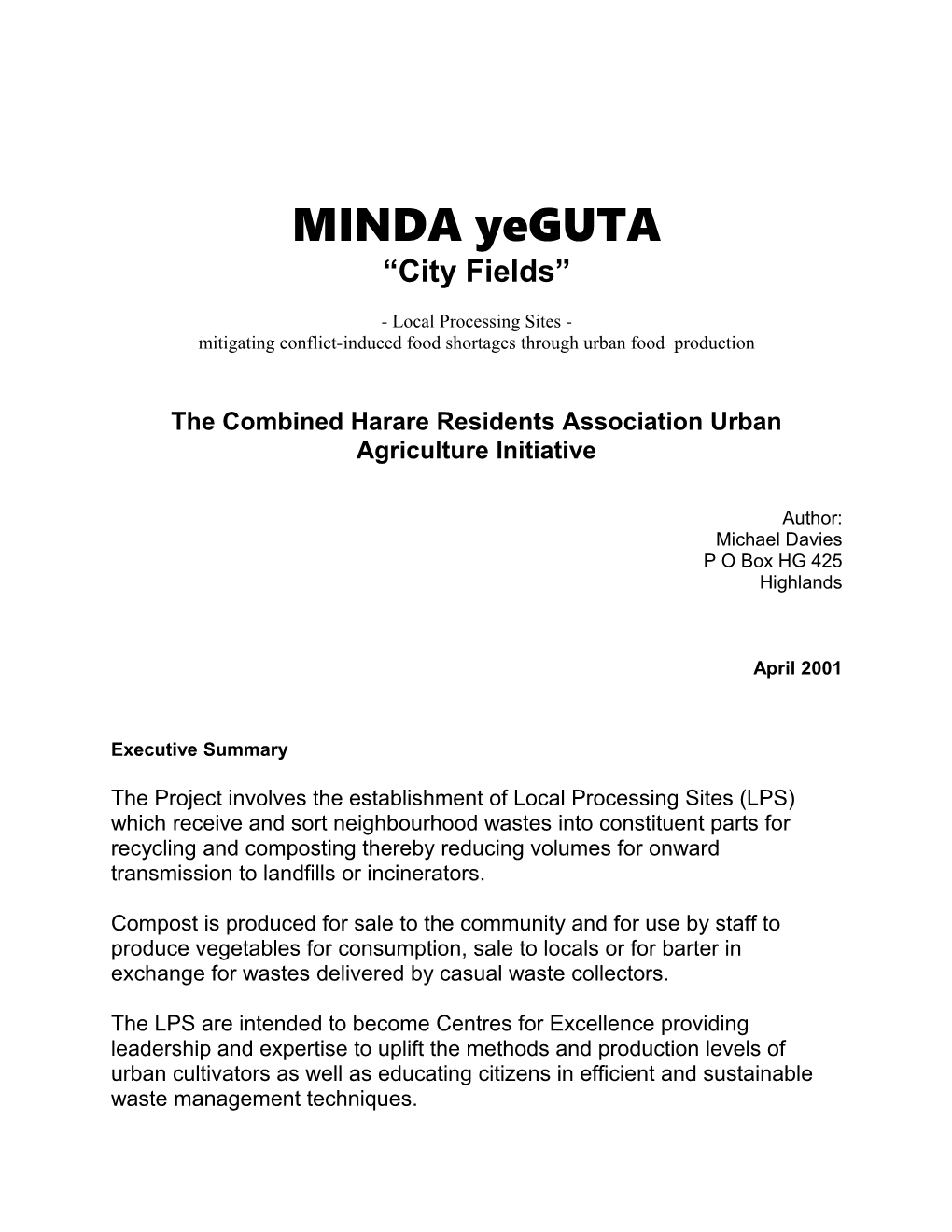 The Combined Harare Residents Association Urban Agriculture Initiative