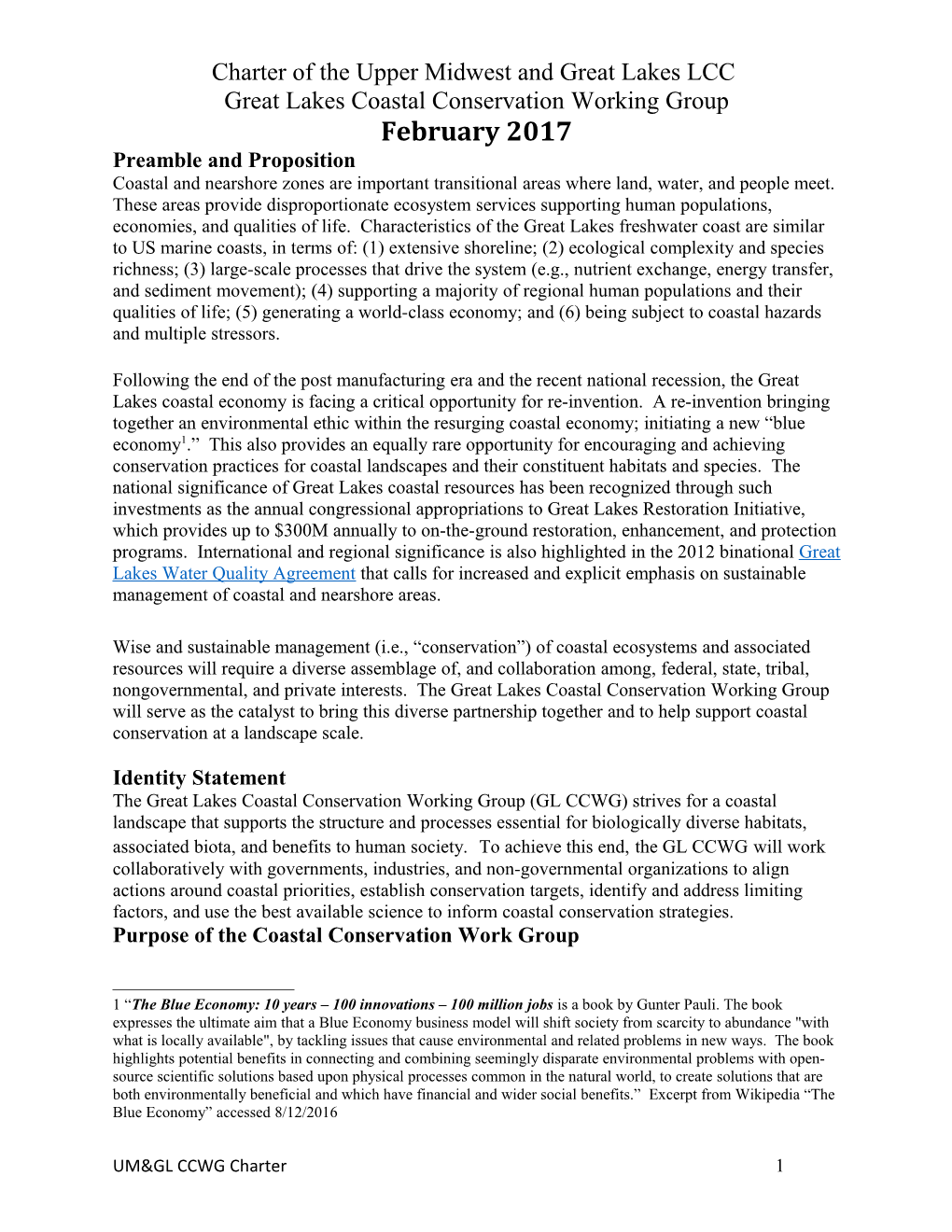 UM&GL LCC Coastal Conservation Working Group Charter