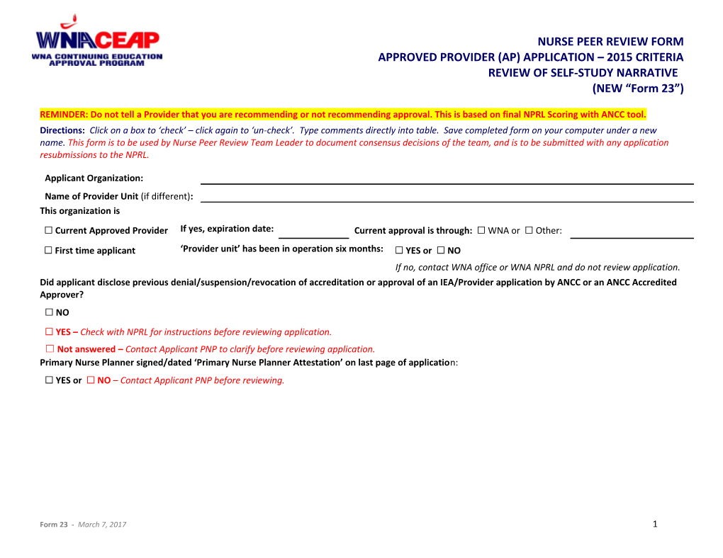 Approved Provider (Ap) Application 2015 Criteria