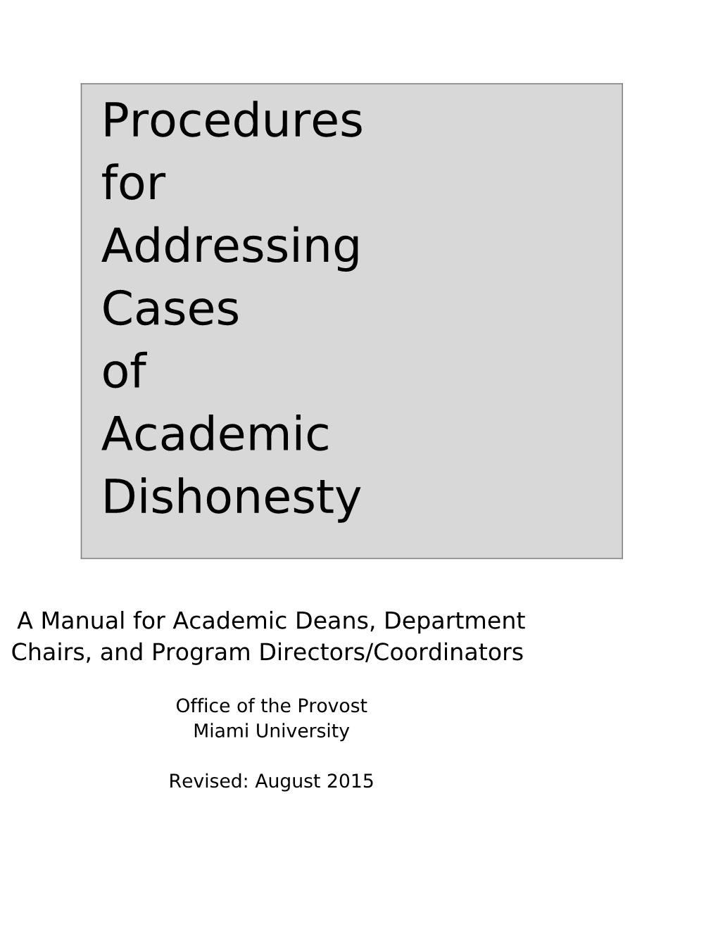 Procedures for Addressing Cases of Academic Dishonesty