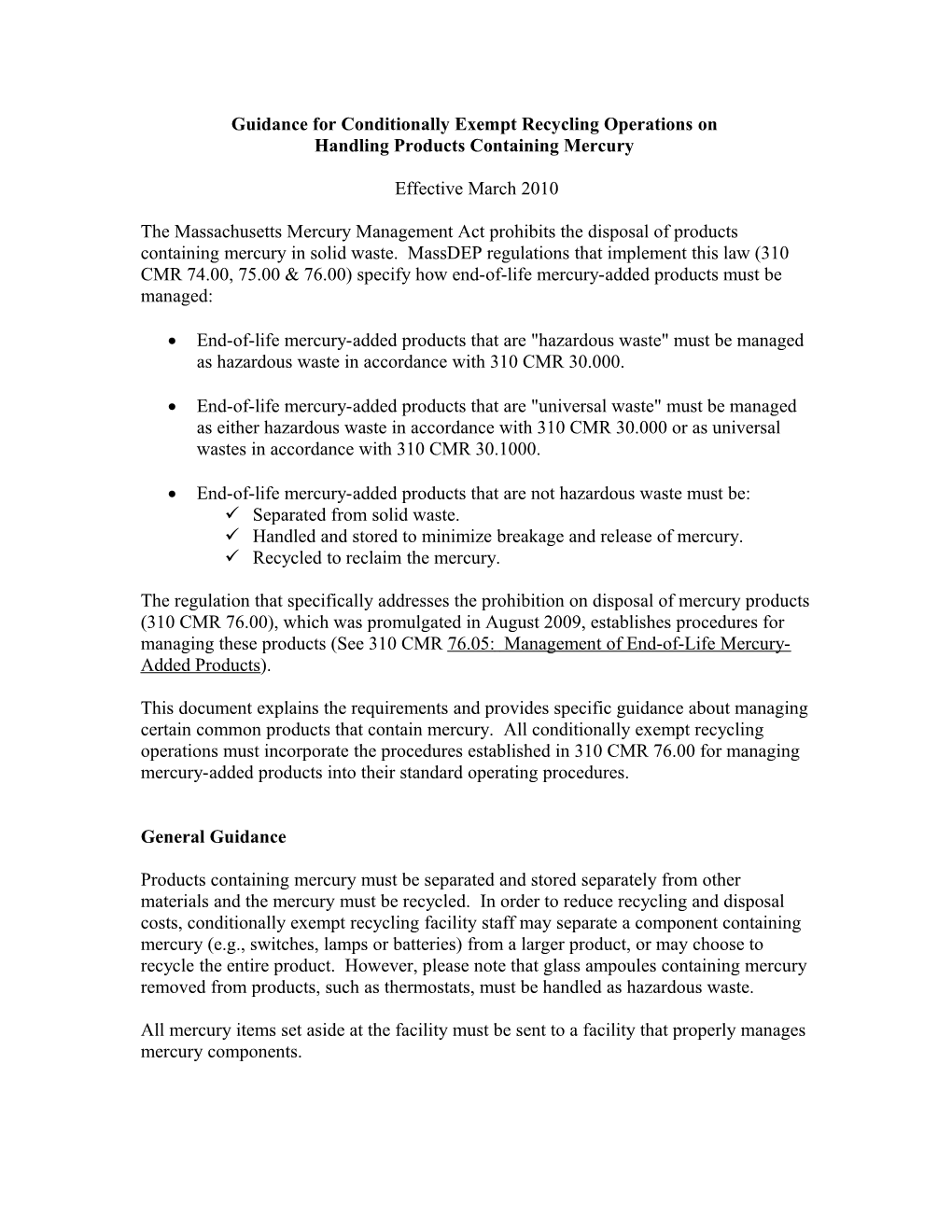 Guidance for Conditionally Exempt Recycling Operations On