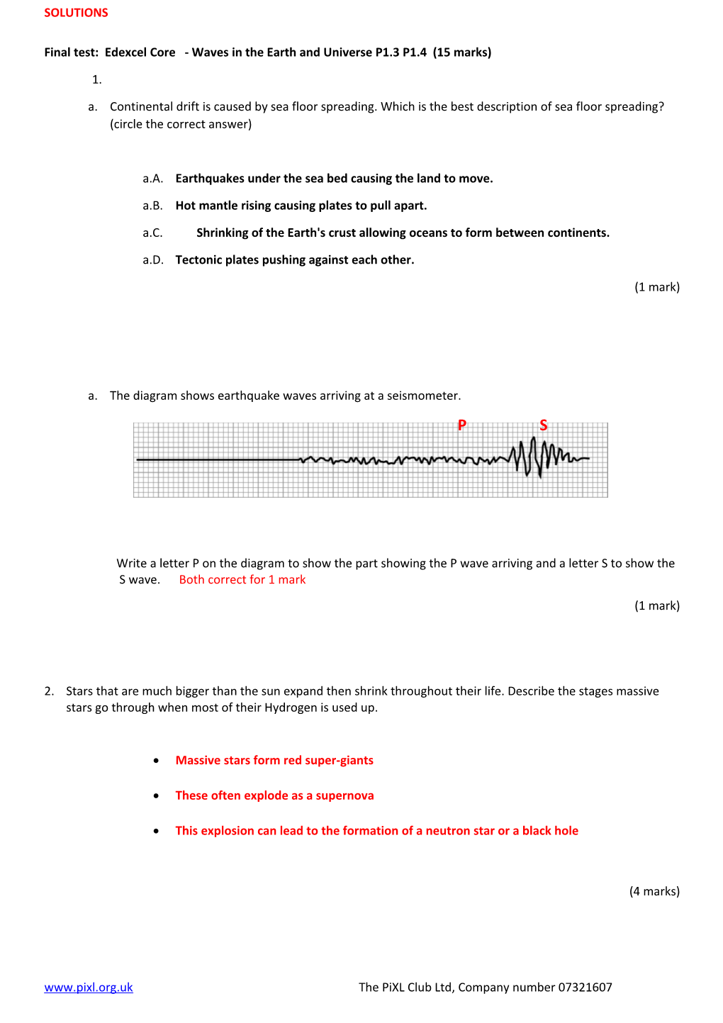 Final Test: Edexcel Core - Waves in the Earth and Universe P1.3 P1.4 (15 Marks)