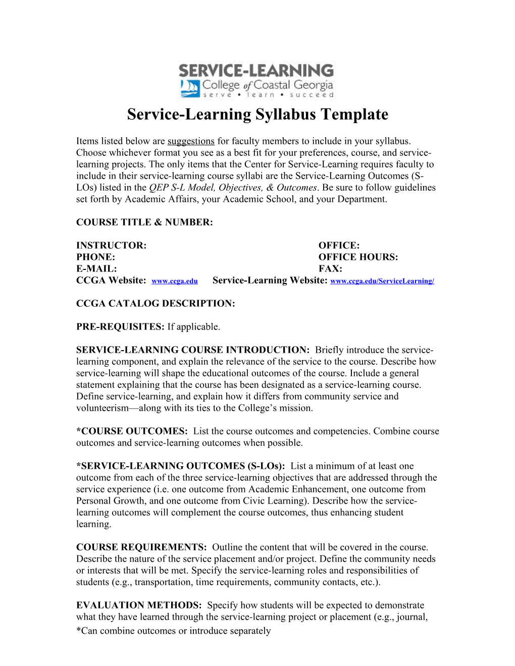 Service-Learning Syllabus Template