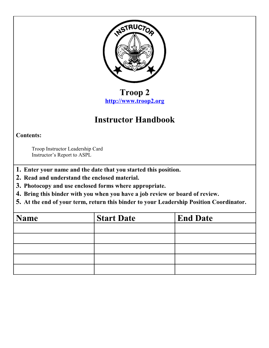 Troop Instructor Handbook