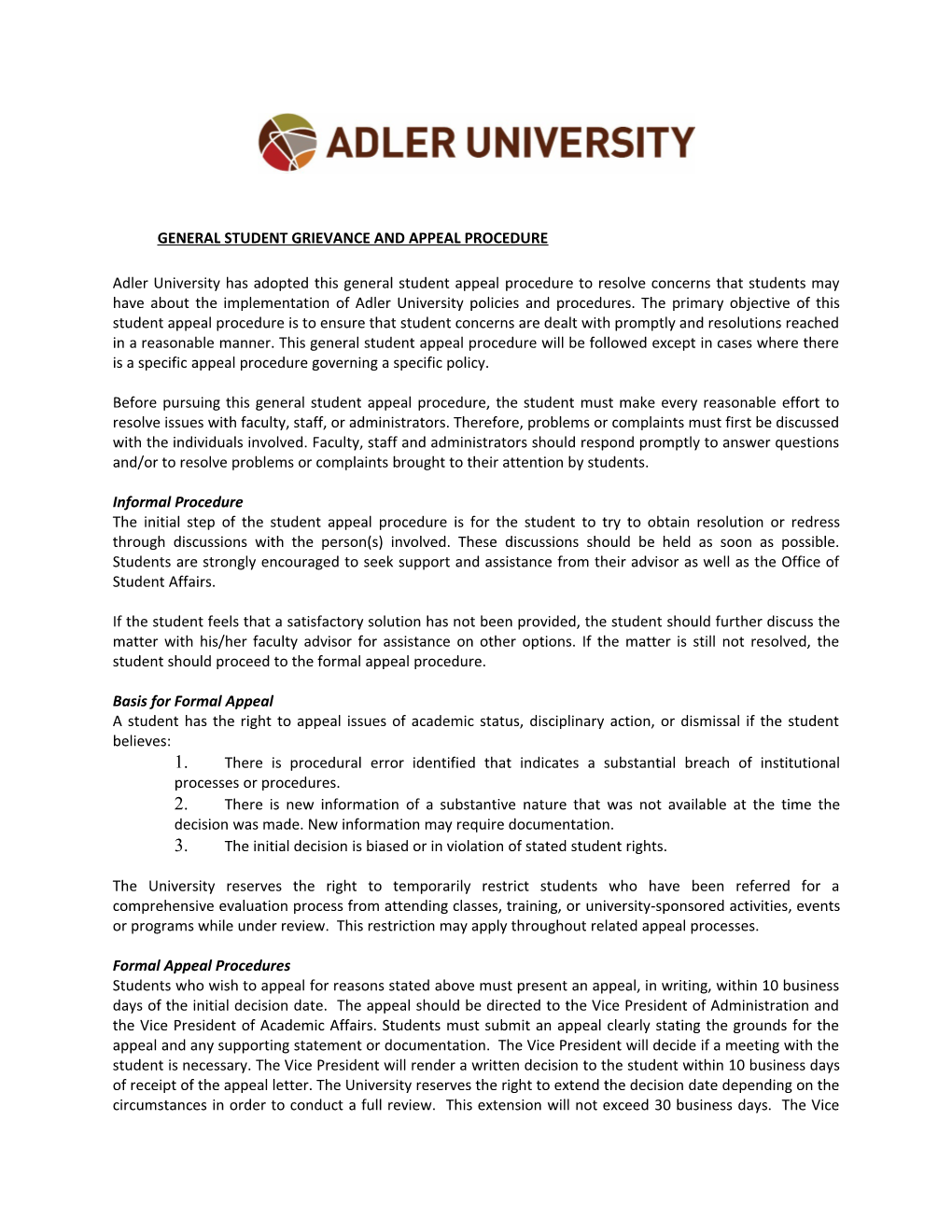 General Student Grievance and Appeal Procedure