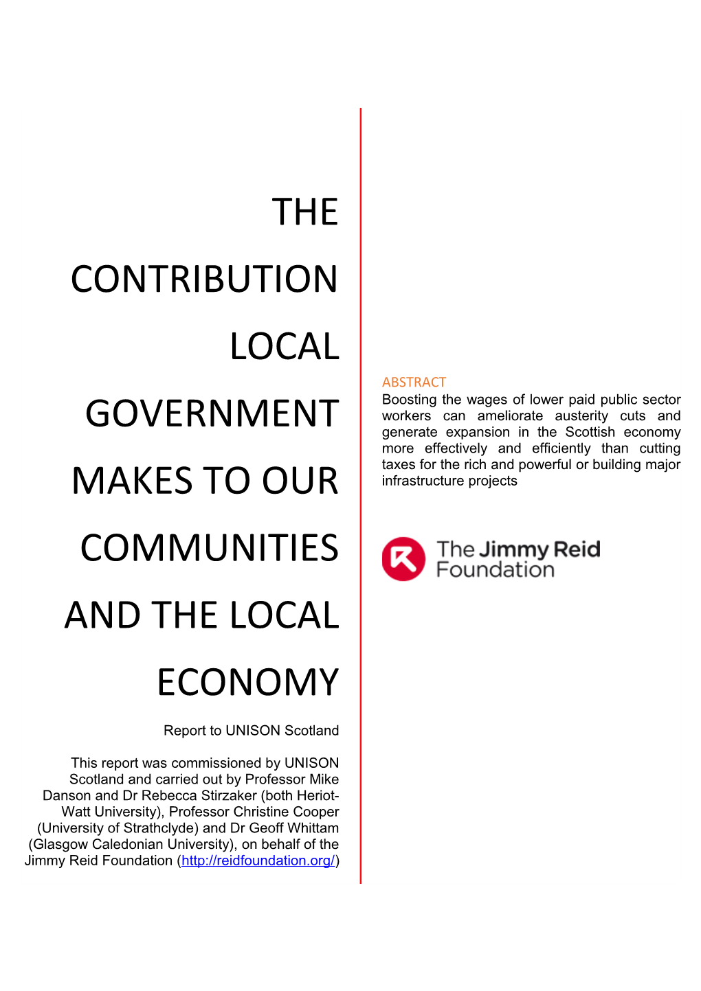 The Contribution Local Government Makes to Our Communities and the Local Economy