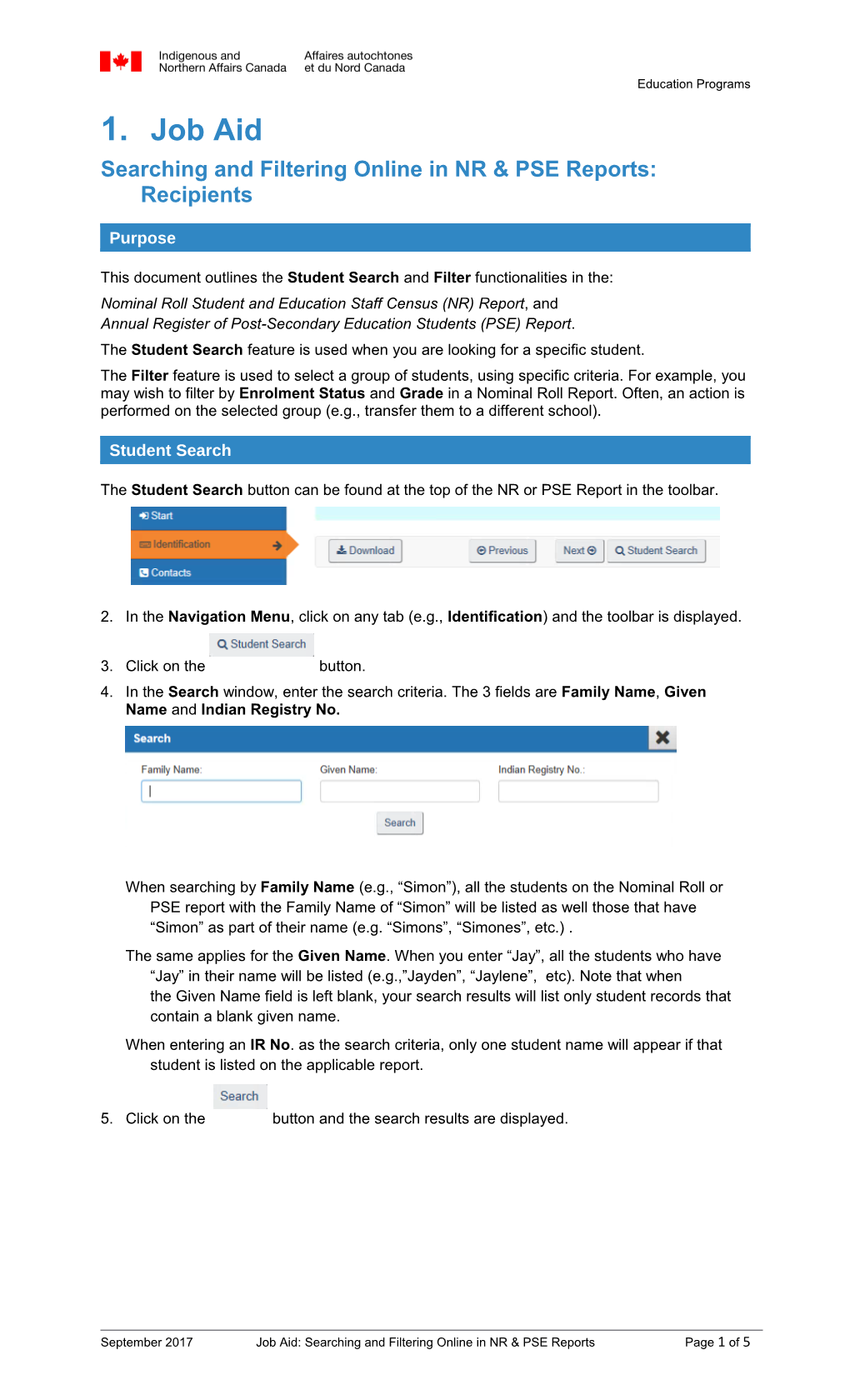 Searching and Filtering Online in NR & PSE Reports: Recipients