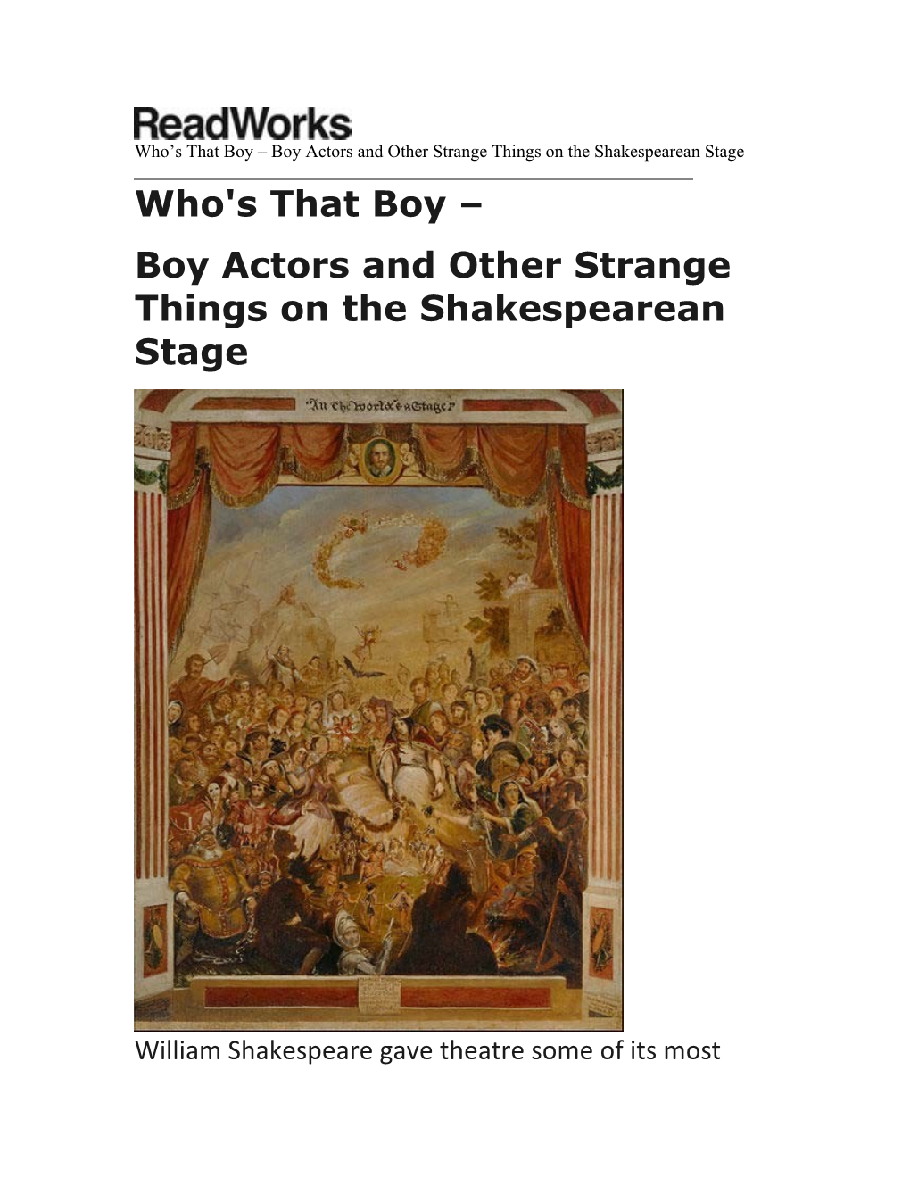 Boy Actors and Other Strange Things on the Shakespearean Stage