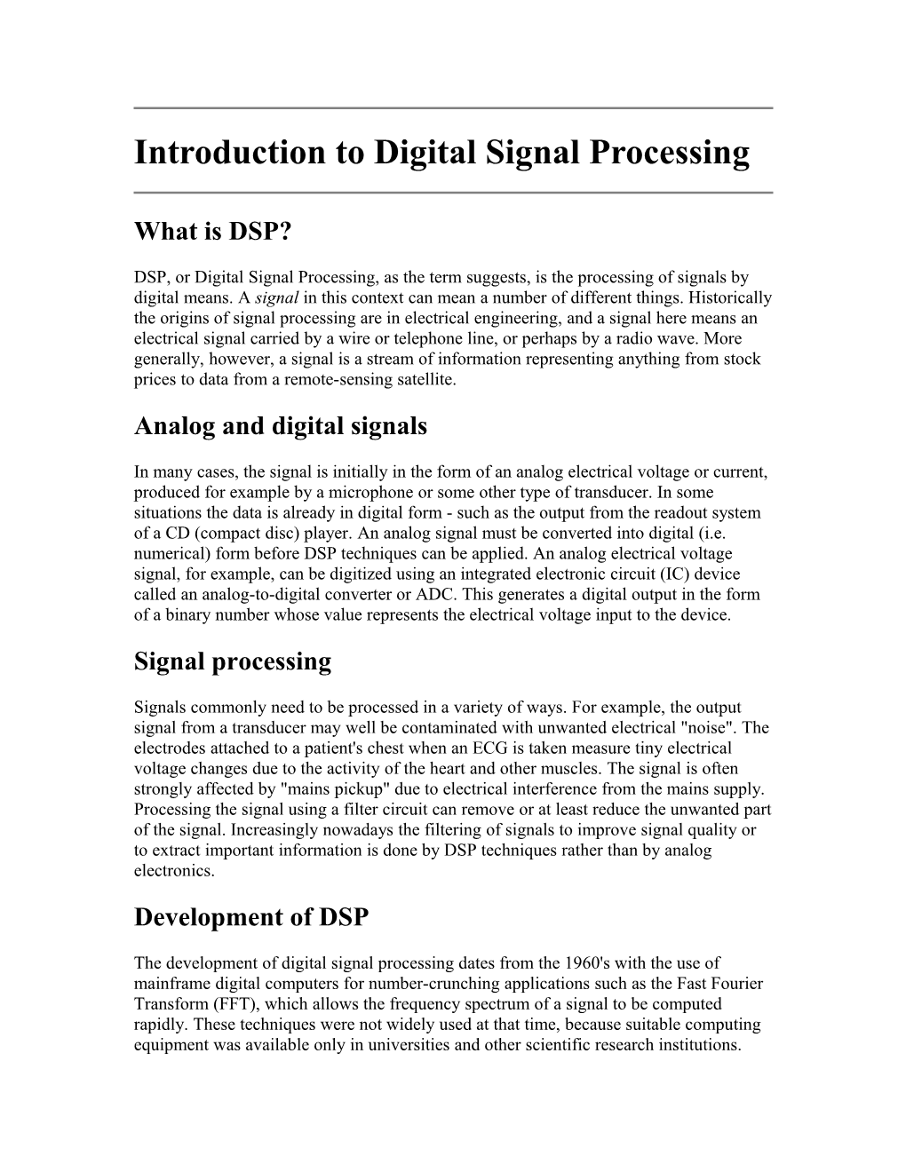 Introduction to Digital Signal Processing