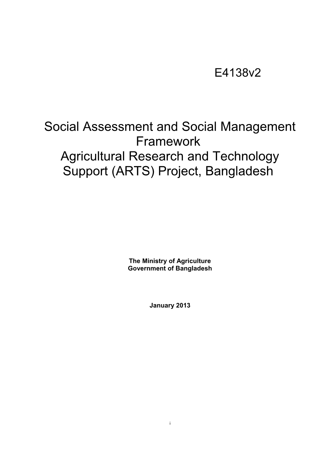 Social Assessment and Social Management Framework Report for The