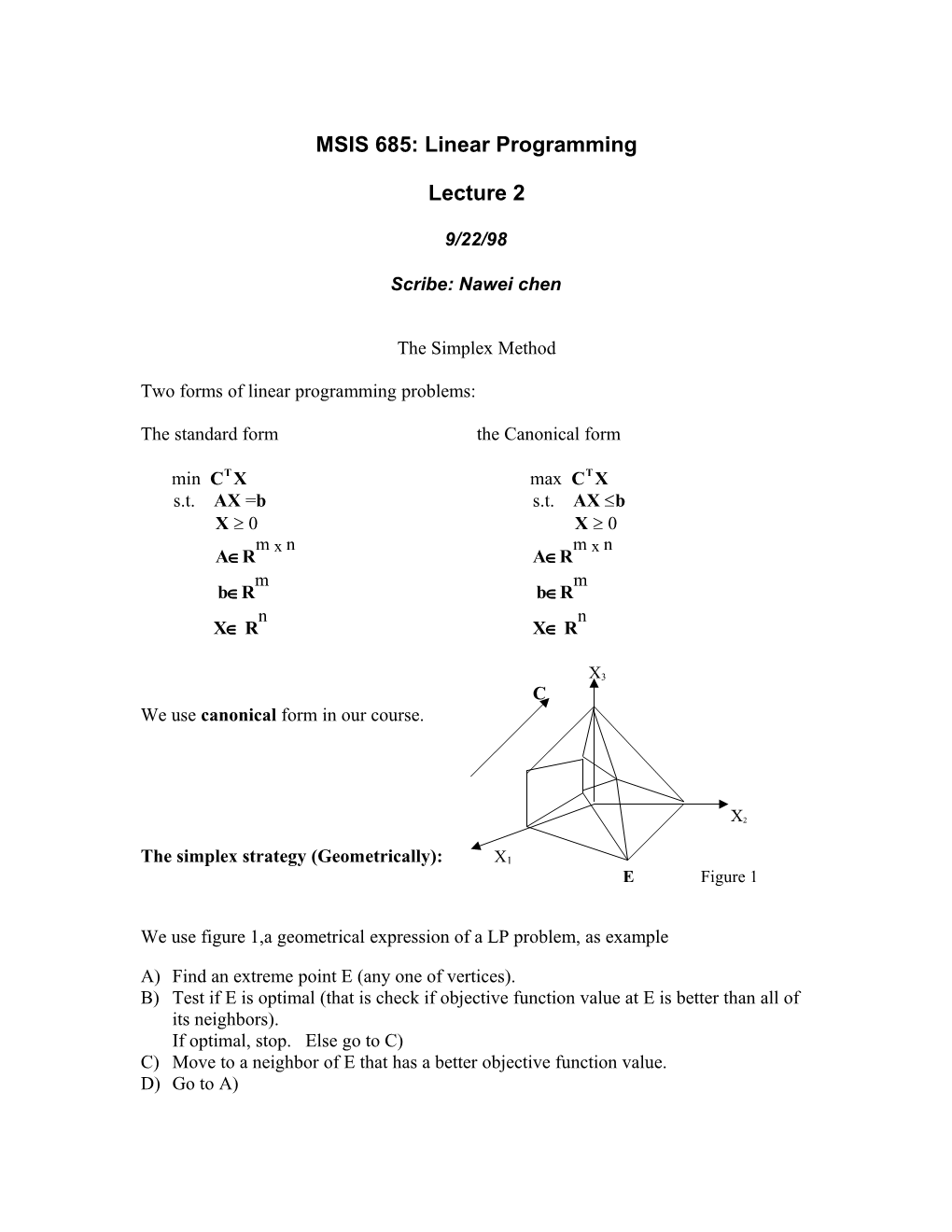 MSIS 685: Linear Programming