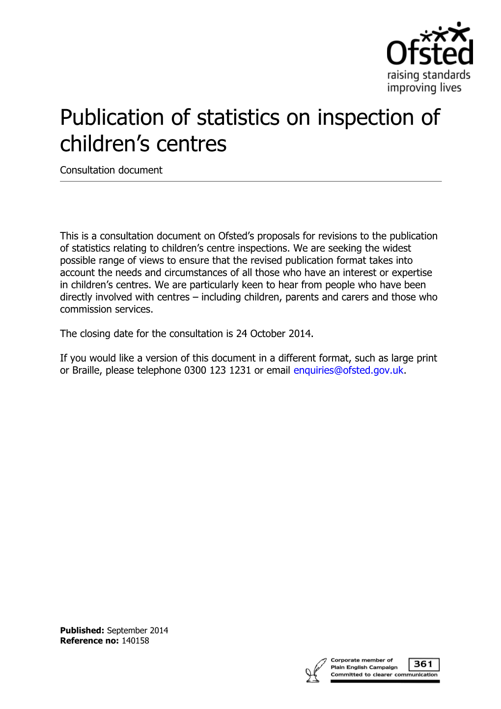 Publication of Statistics on Inspection of Children Scentres