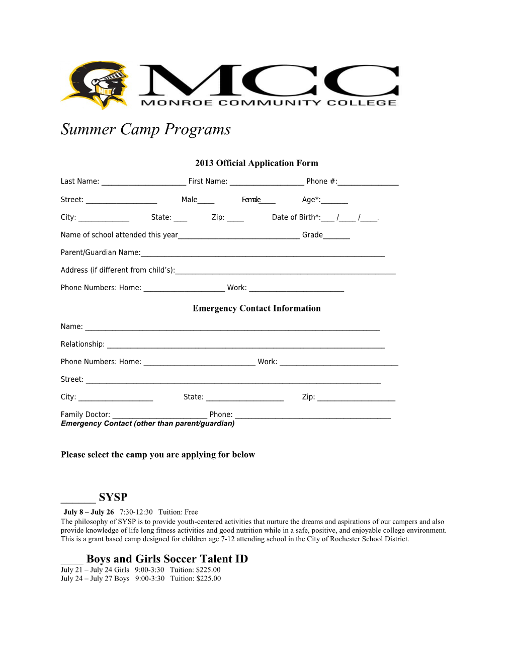 2013 Official Application Form