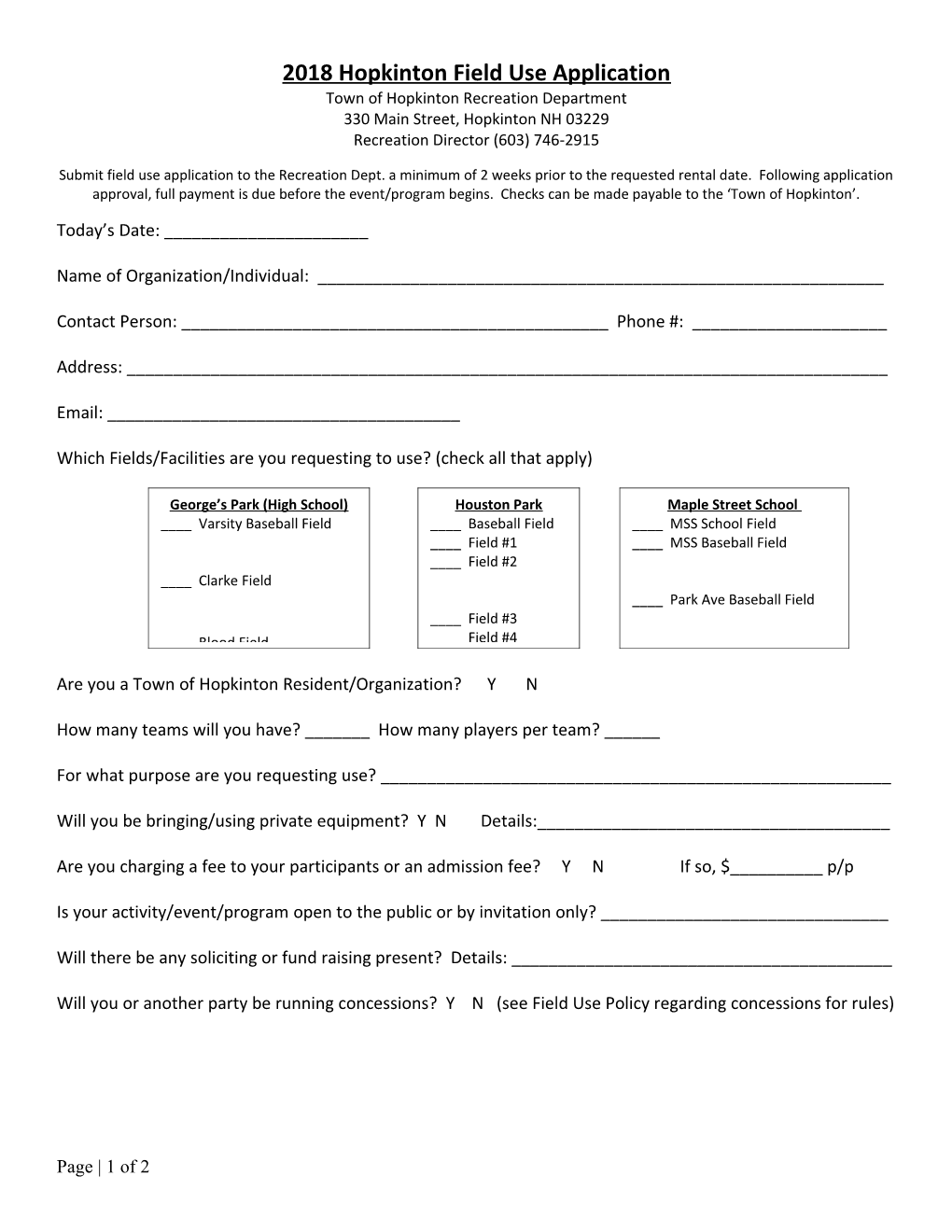 Slusser Senior Center Rental Application