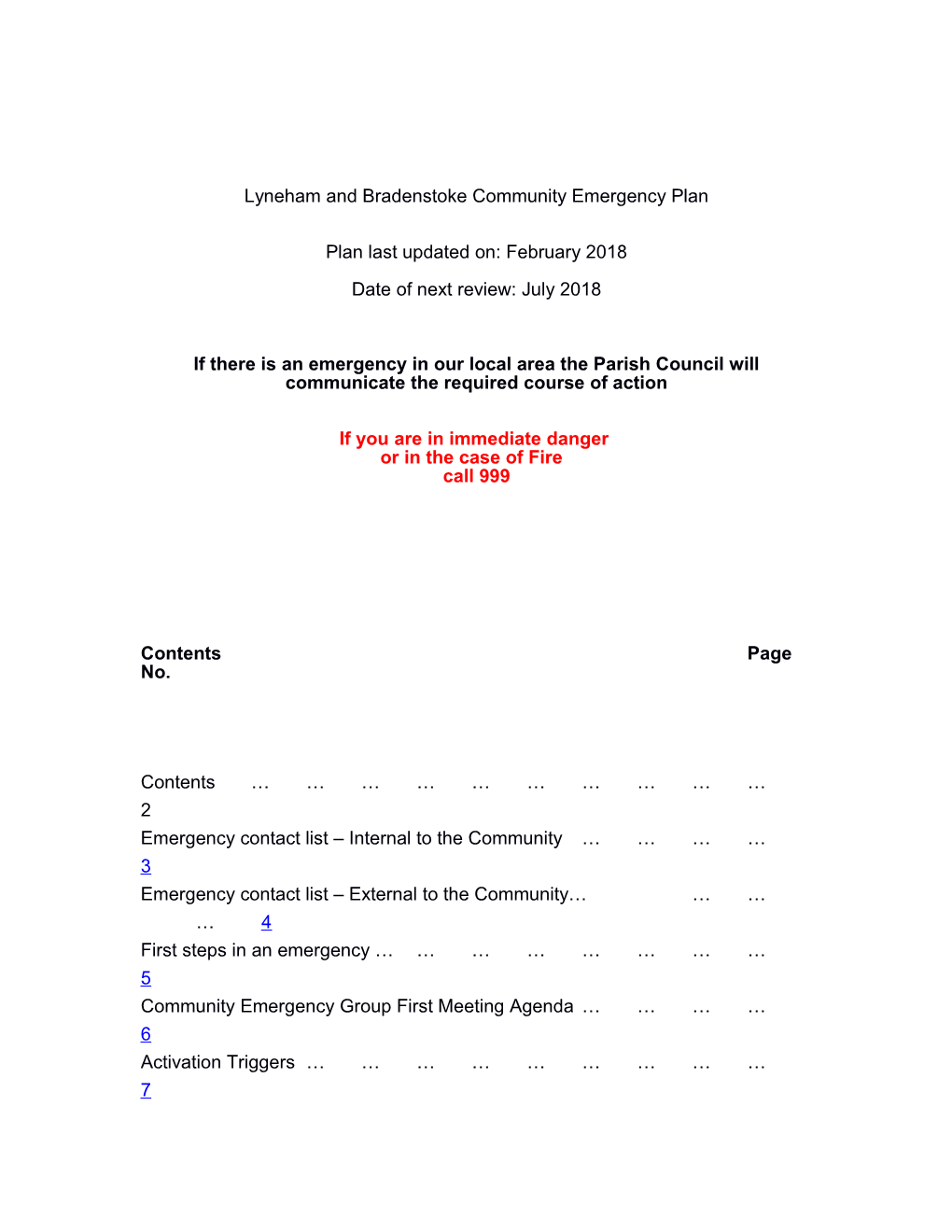 Lyneham and Bradenstoke Community Emergency Plan