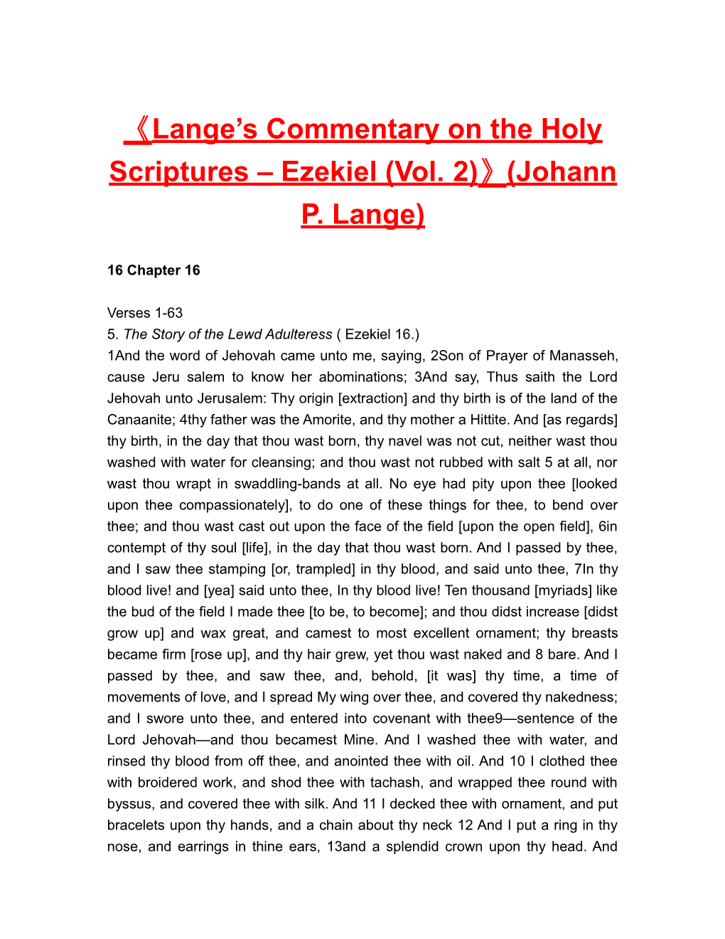 Lange S Commentary on the Holy Scriptures Ezekiel (Vol. 2) (Johann P. Lange)