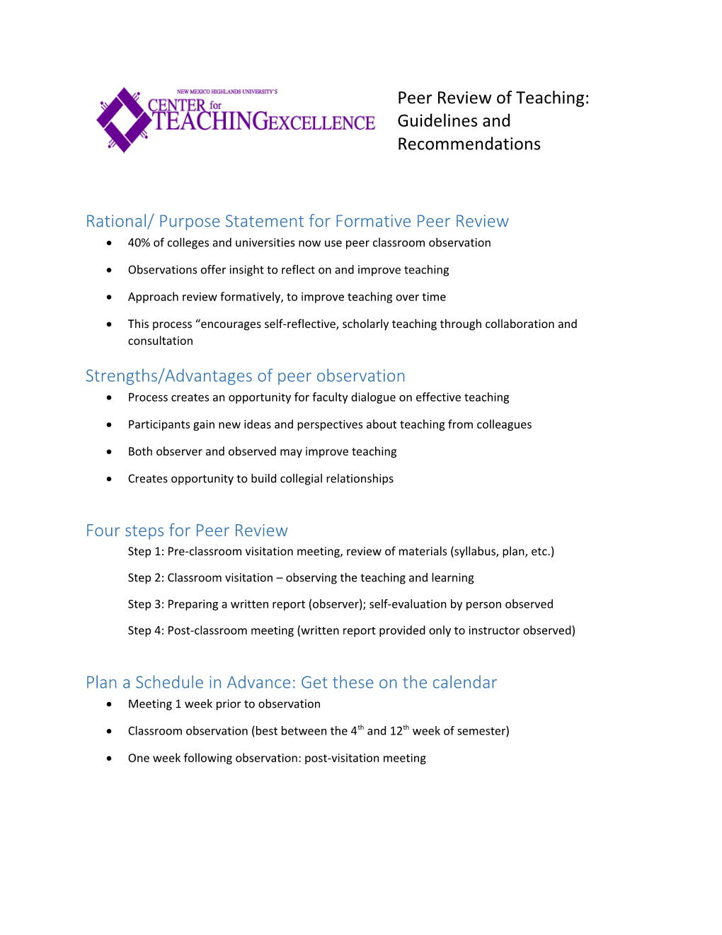 Rational/ Purpose Statement for Formative Peer Review