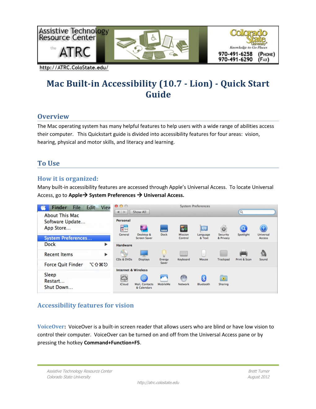 Mac Built-In Accessibility (10.7 - Lion) - Quick Start Guide