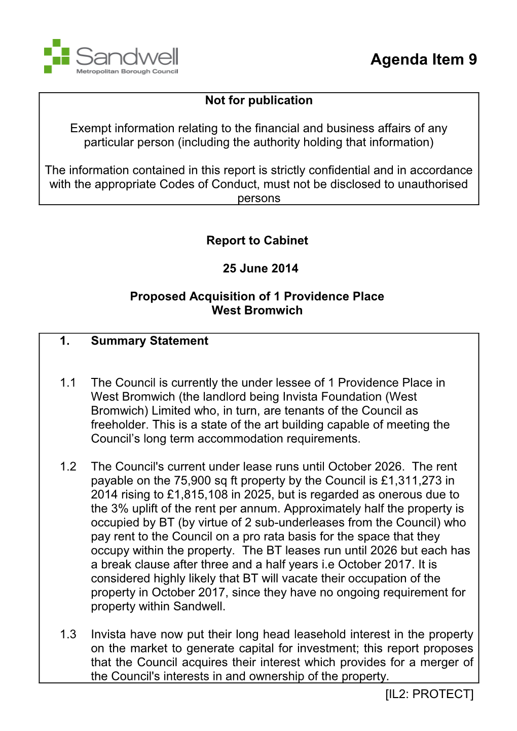 Proposed Acquisition of 1 Providence Place