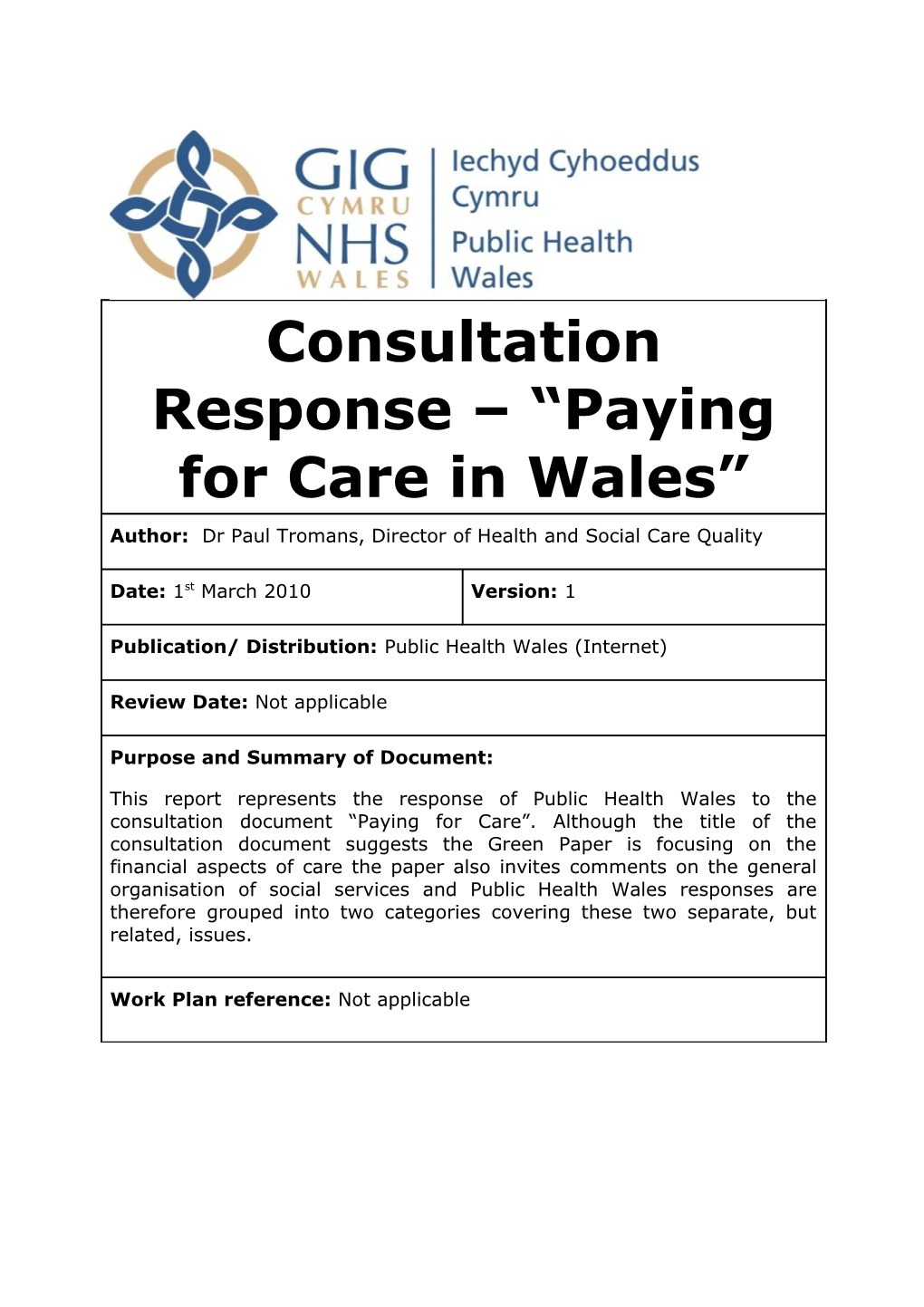 2Public Health Wales Comments on Transforming Social Services in Wales
