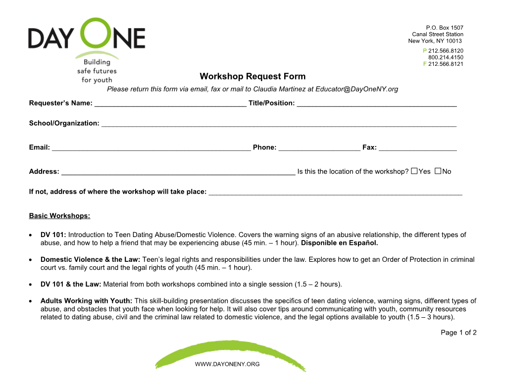 Workshoprequest Form