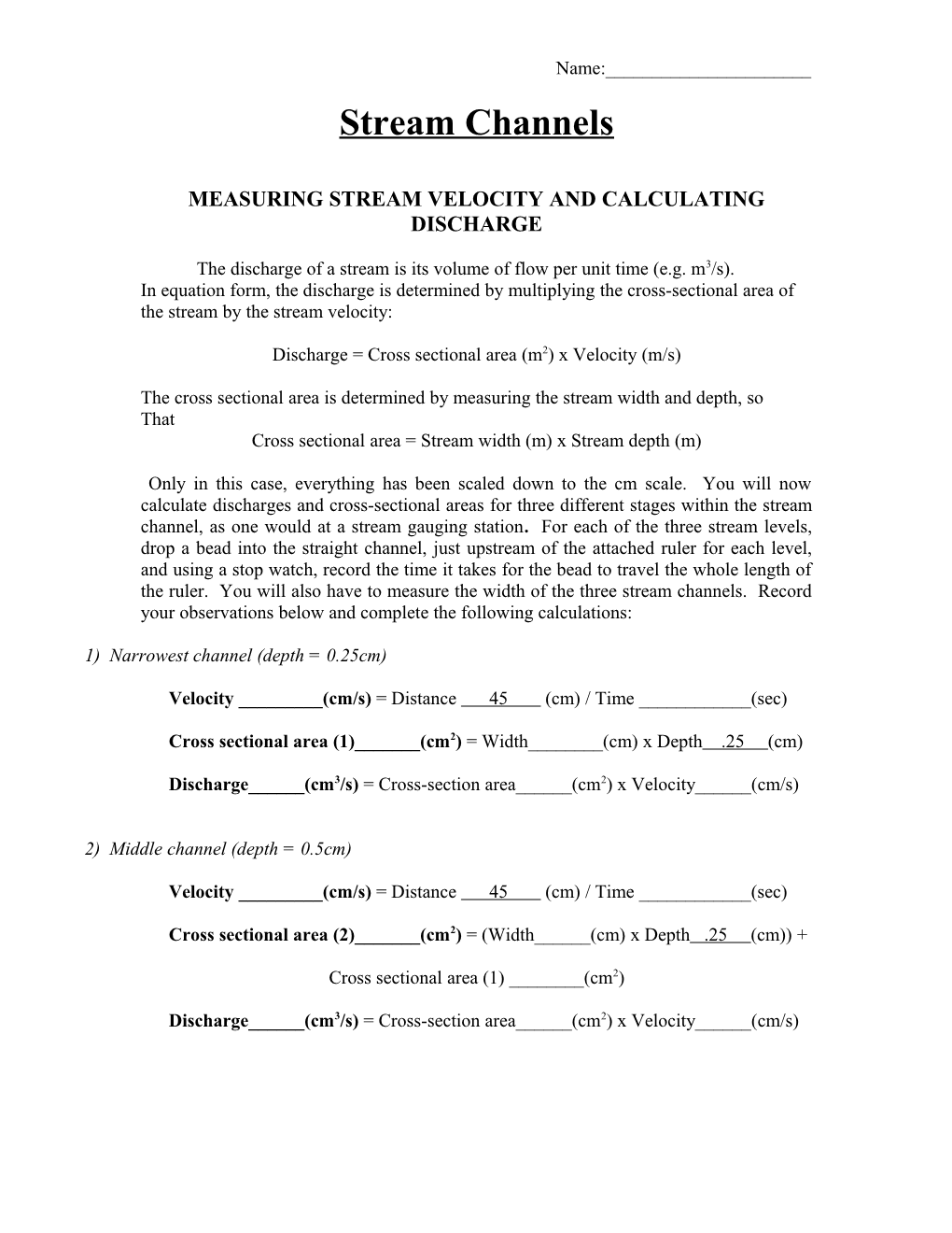 Measuring Stream Velocity and Calculating Discharge