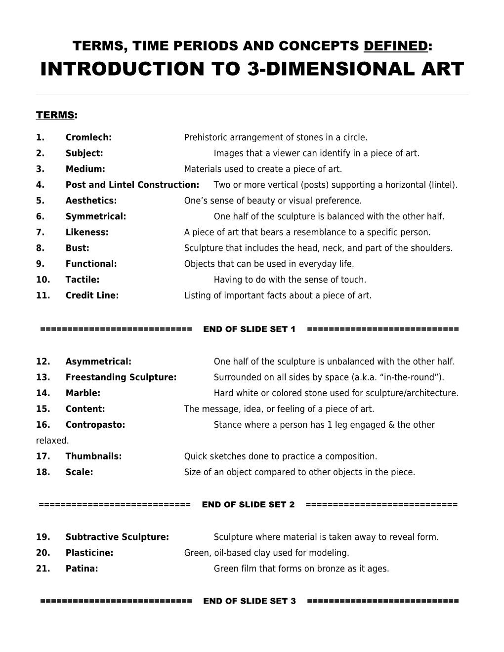 Terms, Time Periods and Concepts Defined