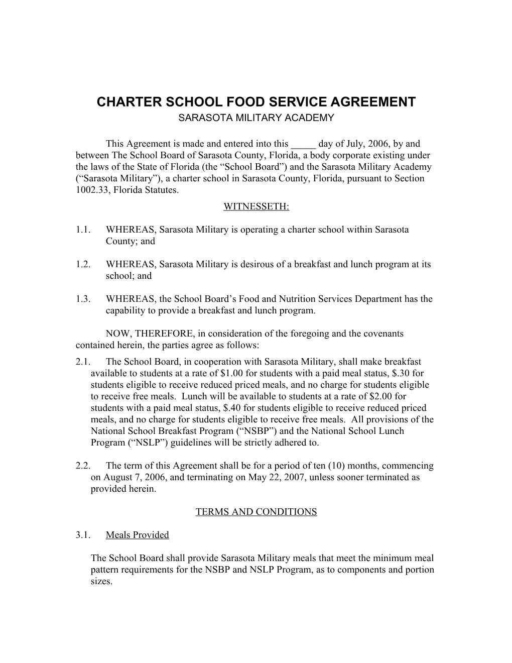 Charter School Good Service Agreement