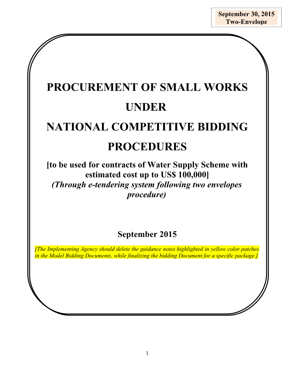 Procurement of Small Works Under