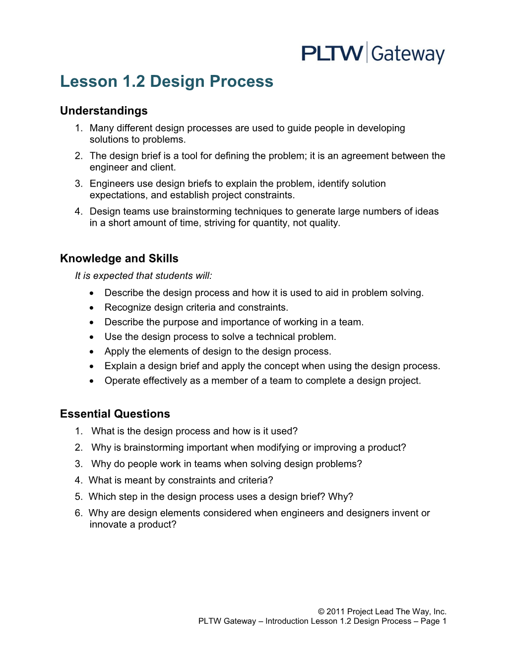 Lesson 1.2 Design Process