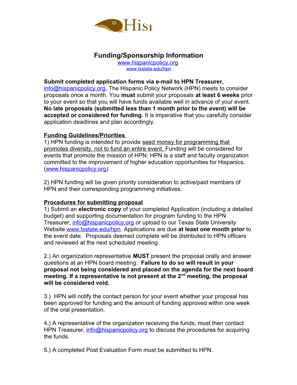 Application for Program Funding