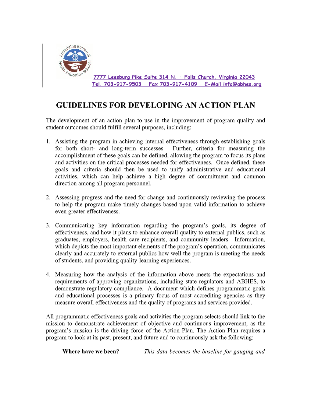 Guidelines for Developing an Action Plan