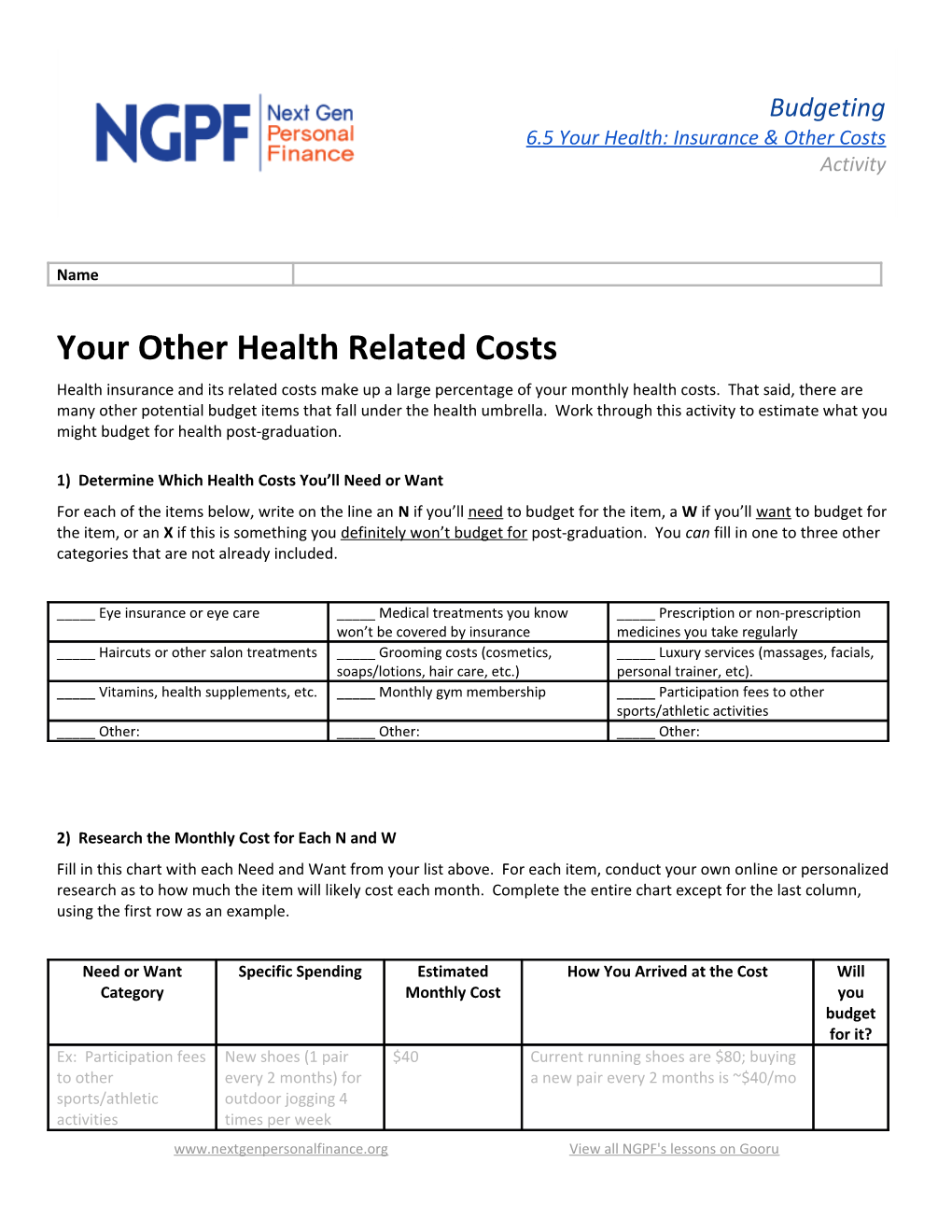 1) Determine Which Health Costs You Ll Need Or Want