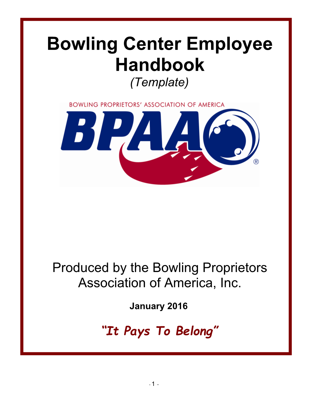 Bowling Center Employee Handbook