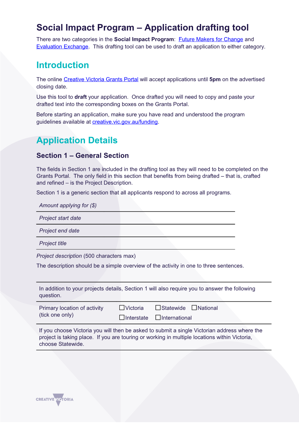 Social Impact Program Application Drafting Tool