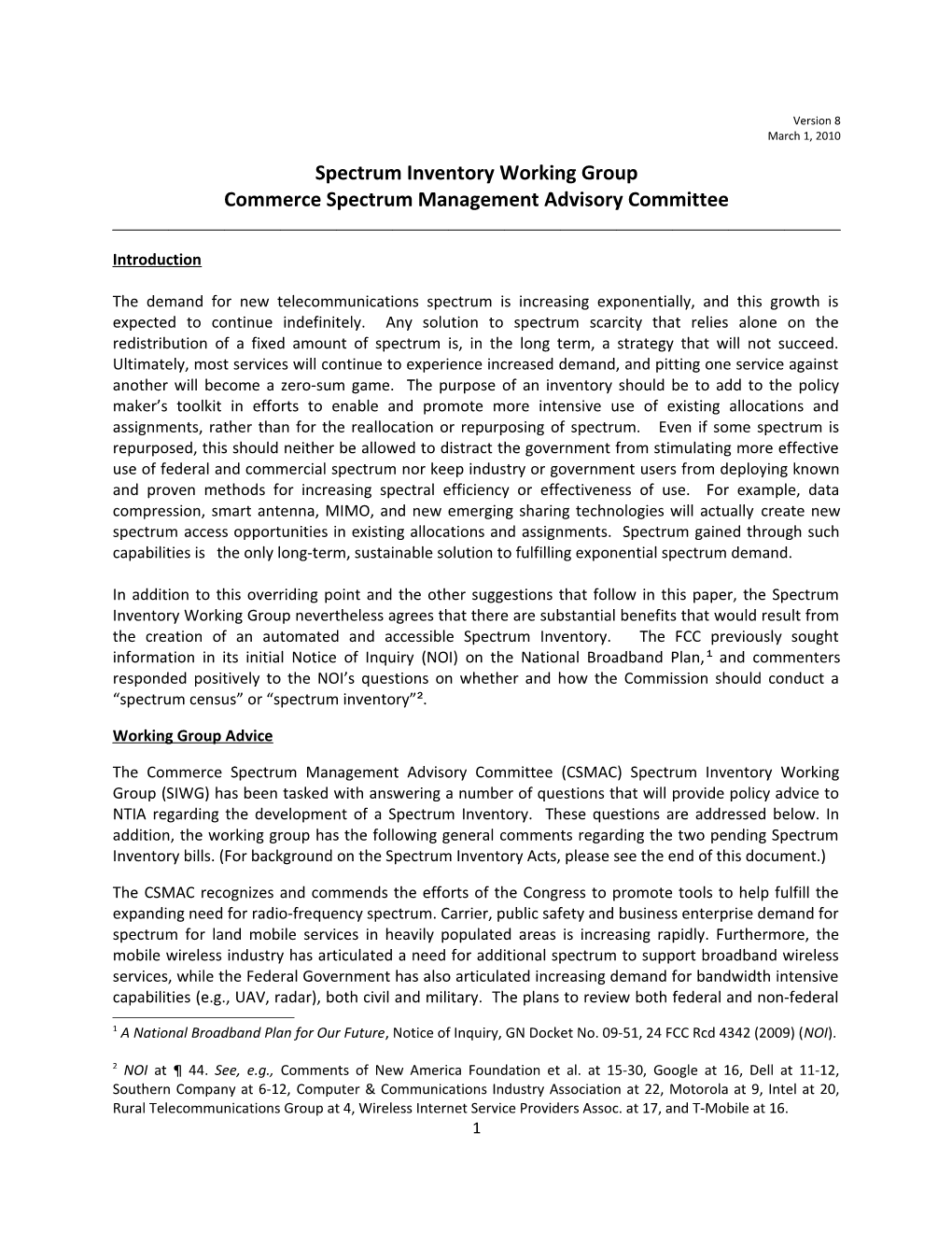 Spectrum Inventory Working Group