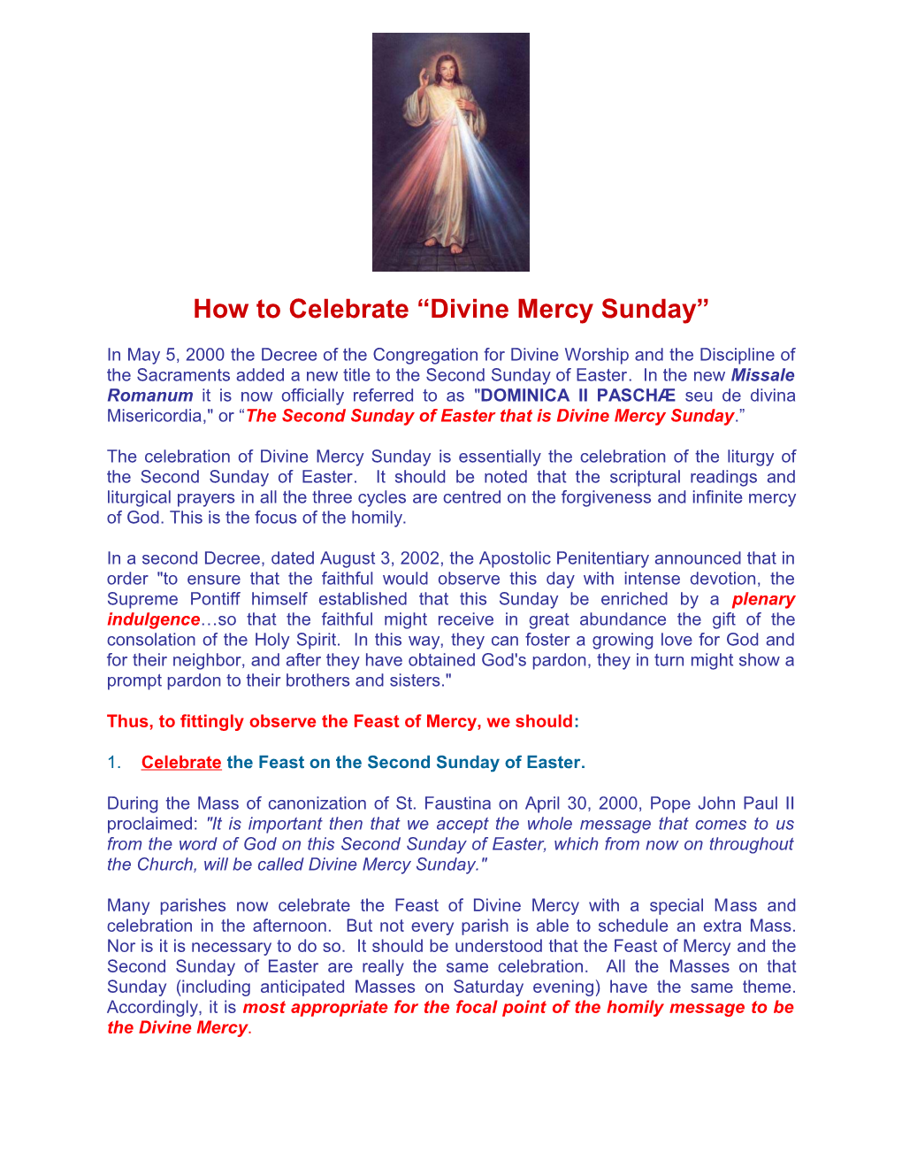 How to Celebrate Divine Mercy Sunday