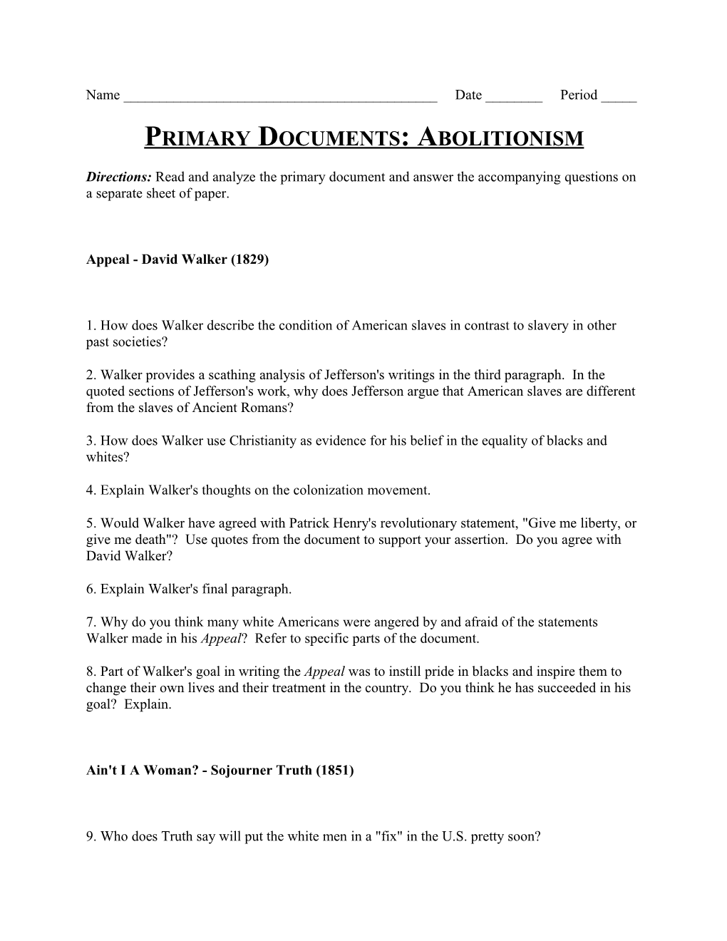 Primary Documents: Abolitionism